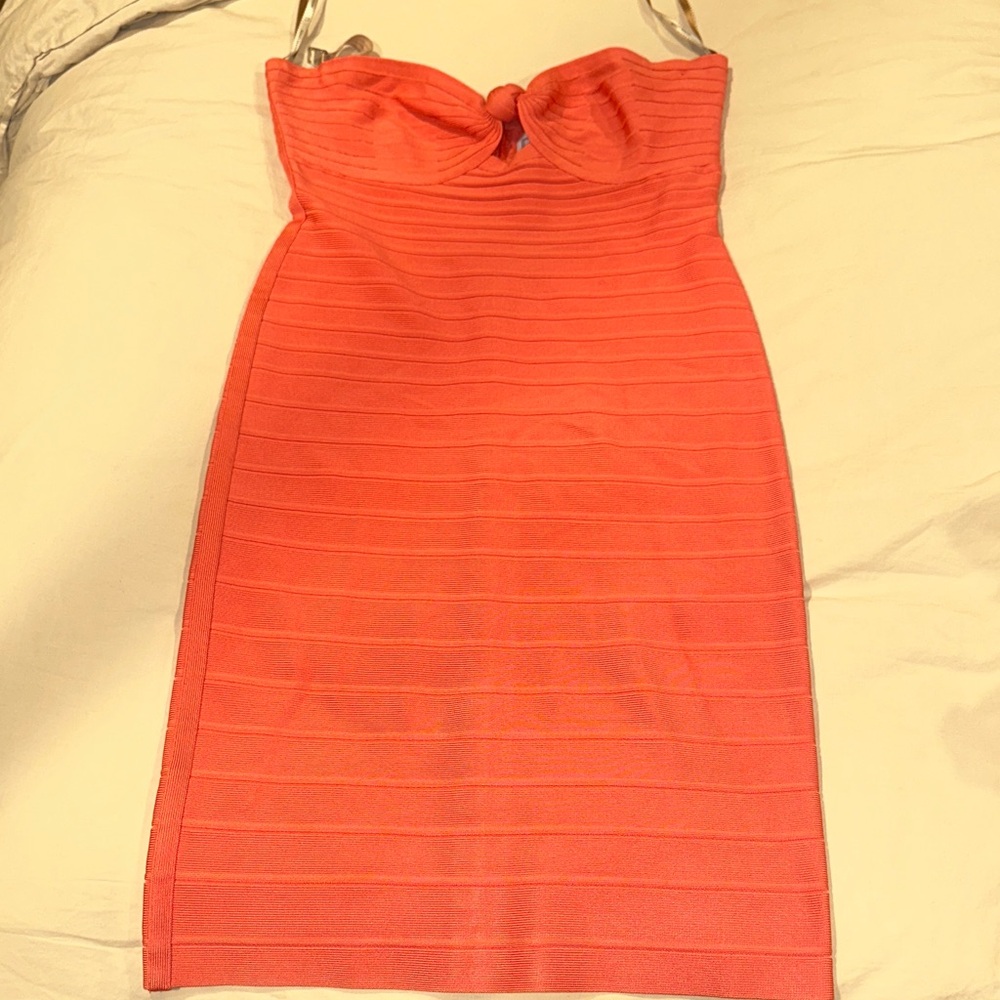 Herve Leger Strapless Coral Dress
